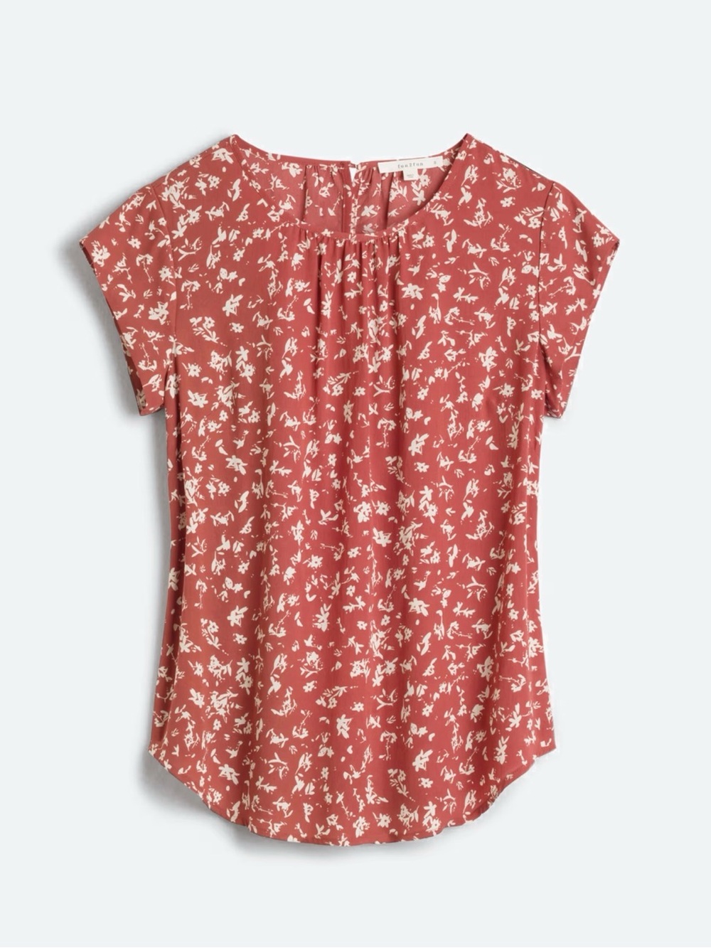 Monday Fun Kaden Pleated Blouse Women's Rust Floral Short-Sleeve Blouse